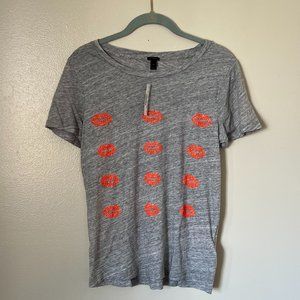 [J. Crew] NWT- Gray Orange Beaded Lips T-Shirt